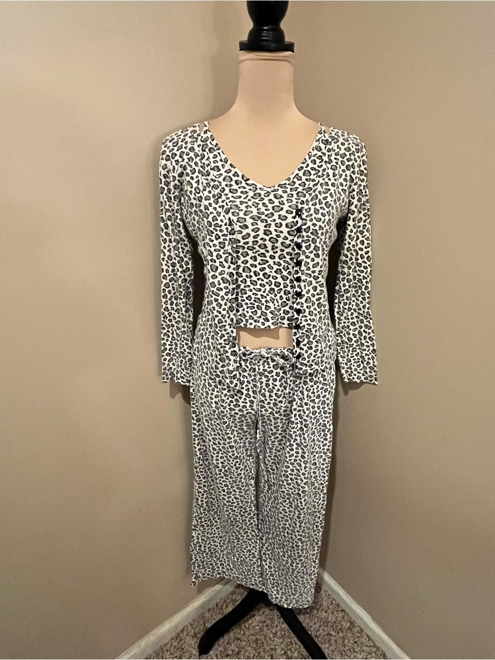 VS Leopard Print 3-Pc Loungewear Set - Beige & Black, XS